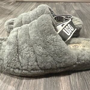 UGG Gray Fluffy Slippers